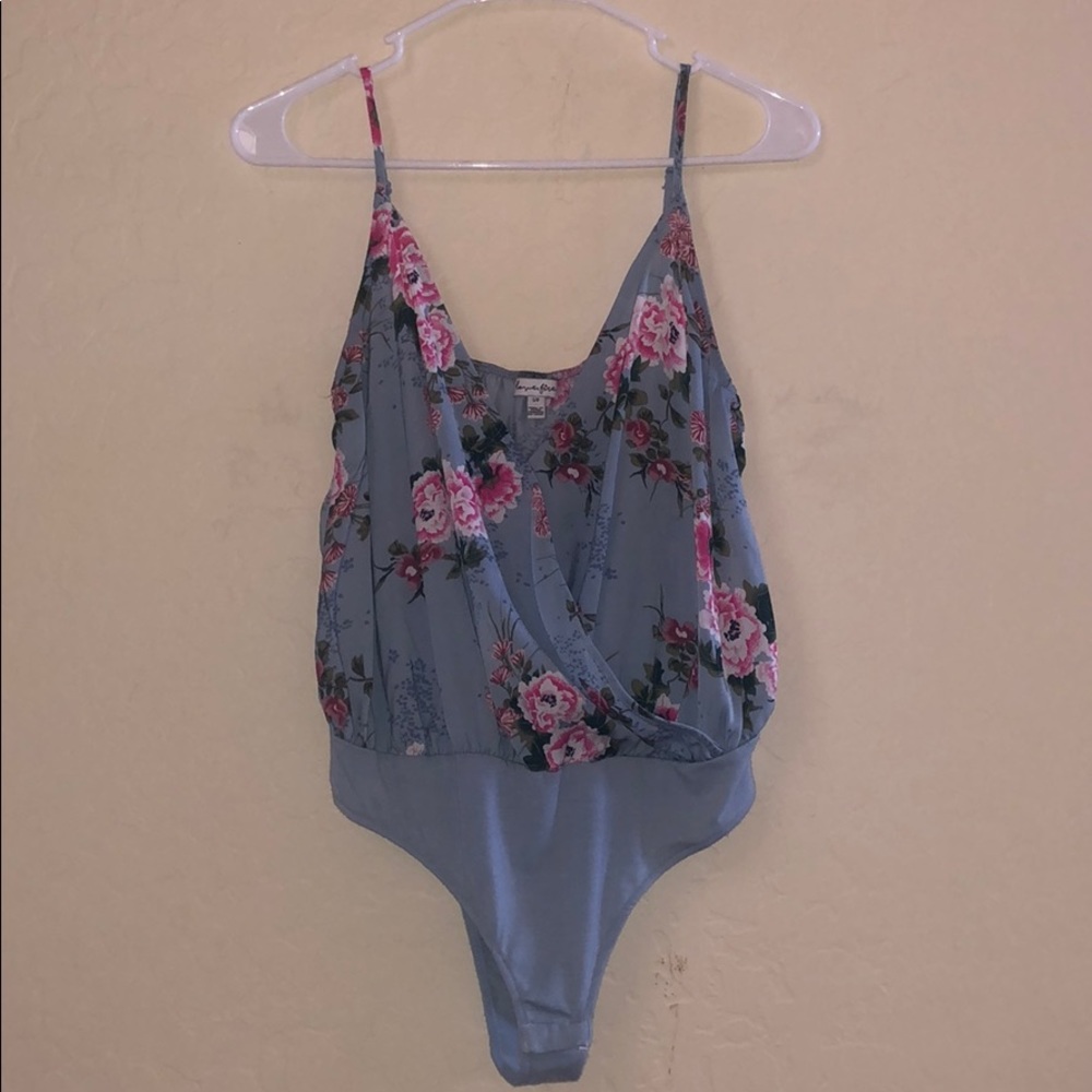 Blue and pink floral body suit